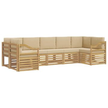 Vidaxl Kotna sedežna garnitura 7 szt. Bela in bež 304 x 126,5 x 73 cm
