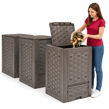 Vidaxl Vrtni kompostnik 3 kosi rjavi 60x60x83 cm 900 L plastični ratan