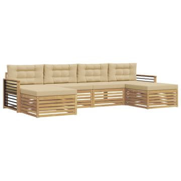 Vidaxl Sedežne garniture 6 szt. Bela in bež Masiven les akacije
