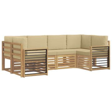 Vidaxl Kotna sedežna garnitura 6 szt. Bela in bež 245 x 128,5 x 73 cm