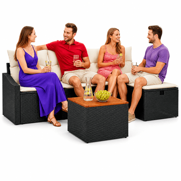 Vidaxl Vrtna sedežna garnitura z blazino 6 szt. Črna Poly ratan