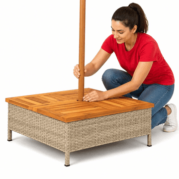Vidaxl Pokrov za podstavek za senčnik bež 70x70x25 cm ratan in akacija