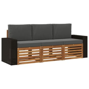 Vidaxl Sedežne garniture z blazino 3 szt. Masiven les akacije