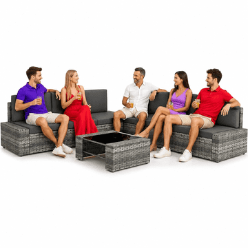 Vidaxl Vrtna sedežna garnitura 8-delna poli ratan siva