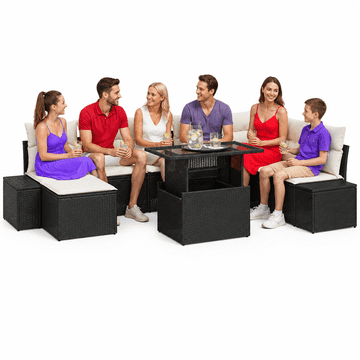 Vidaxl Vrtna sedežna garnitura s shranjevanjem 9 szt. Črna Poly ratan