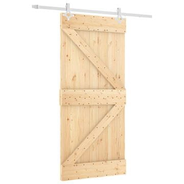 Vidaxl Drsna vrata Naravna in bela 95 x 210 cm Masiven borov les
