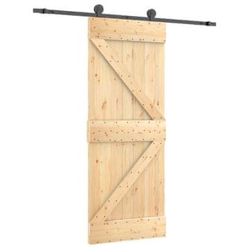 Vidaxl Drsna vrata Naravna in črna 85 x 210 cm Masiven borov les
