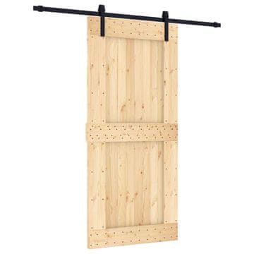 Vidaxl Drsna vrata Naravna in črna 95 x 210 cm Masiven borov les