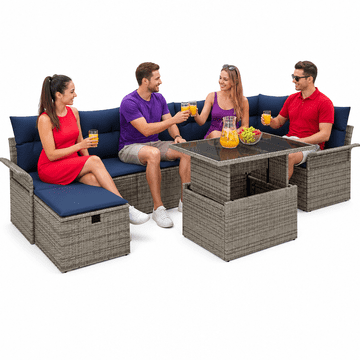 Vidaxl Vrtna sedežna garnitura z blazino 8 szt. Siva Poly ratan