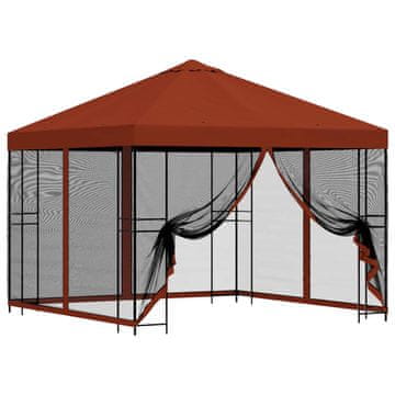 Vidaxl Vrtni gazebo s stranskimi stenami 3 x 3 m Terakota