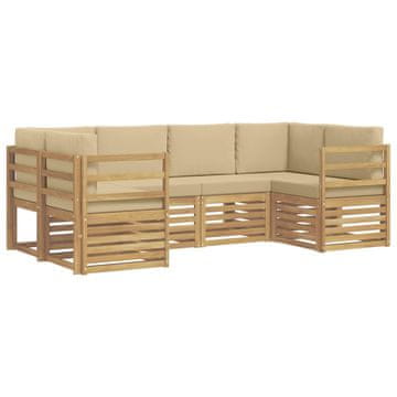Vidaxl Kotna sedežna garnitura 6 szt. Bela in bež 245 x 126,5 x 73 cm