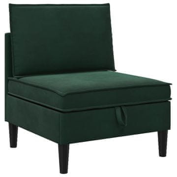 Vidaxl Srednja sofa s shrambo Temno zelena Žamet