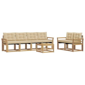 Vidaxl Zunanja garnitura za sedenje z blazino 7 szt. Bela in bež