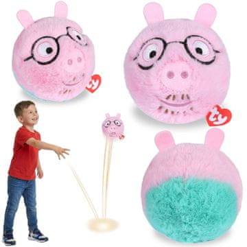 Peppa Pig TY Peppa Pig Daddy Pig Plišasta žogica, poskakujoča maskota, BEANIE BOUNCERS, igračka za spretnost za otroke 10 cm