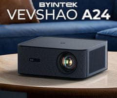 Byintek VEVSHAO A24 projektor, LED LCD, prenosni, Android TV, WiFi, BT, 4K UHD, črn + daljinec