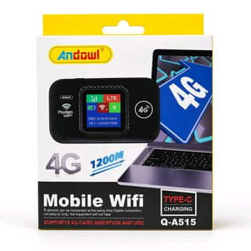 Andowl Prenosni SIM 4G LTE Mobile WiFi Router – brez nastavljanja