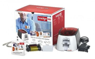 Badgy 100 printer za plastične kartice, ID card printer, komplet (50 kartic + trak)