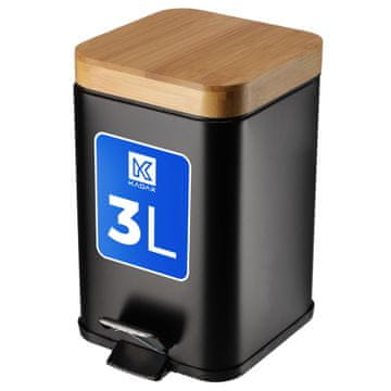 KADAX Koš za odpadke iz bambusa s pedalom, nagibni, 3 l