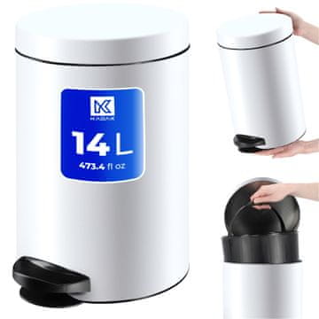 KADAX Koš za odpadke 14L s pedalom, bela barva, jeklo