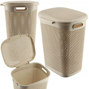 KADAX Košara za perilo s pokrovom, plastična, 55 l, bež