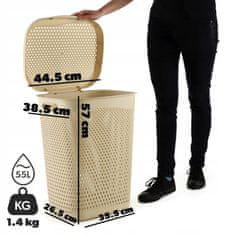 KADAX Košara za perilo s pokrovom, plastična, 55 l, bež