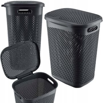 KADAX Košara za perilo s pokrovom, plastična, 55 l, siva