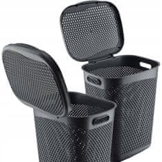 KADAX Košara za perilo s pokrovom, plastična, 55 l, siva