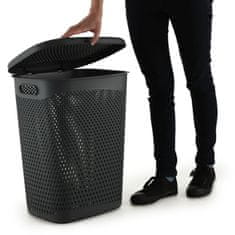 KADAX Košara za perilo s pokrovom, plastična, 55 l, siva