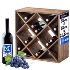 KADAX Leseno vinsko stojalo za 24 steklenic, polica za dnevno sobo, dimenzije 52 x 25,5 x 52 cm