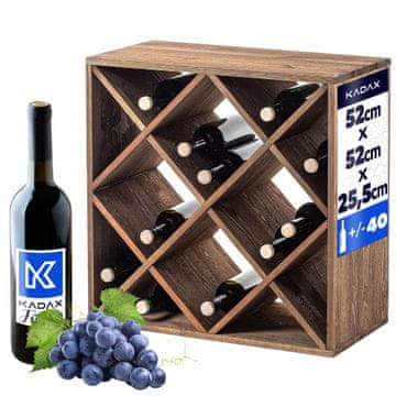 KADAX Leseno vinsko stojalo za 24 steklenic, polica za dnevno sobo, dimenzije 52 x 25,5 x 52 cm