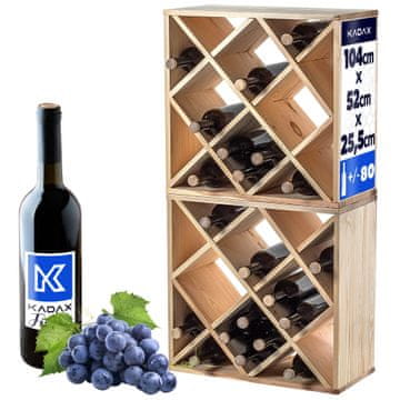 KADAX Leseno vinsko stojalo za 48 steklenic, 104 cm, komplet 2 kosov
