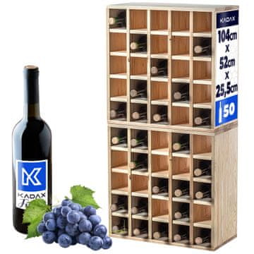KADAX Leseno vinsko stojalo za 50 steklenic, 104 cm, komplet 2 kosov