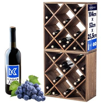 KADAX Leseno stojalo za vino, 48 steklenic, 104 cm, komplet 2 kosov