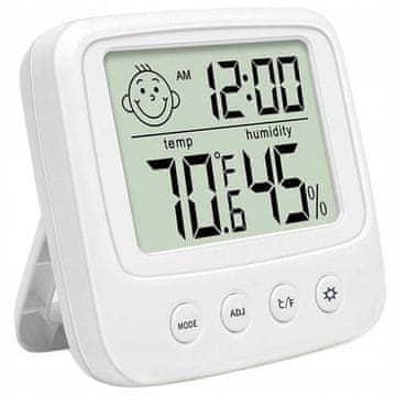 Verkgroup Digitalni osvetljen LCD termometer higrometer budilka bela