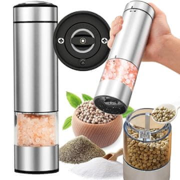 Verkgroup Brezžični nastavljiv LED električni mlinček za poper in sol inox