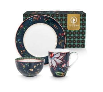 Pip Studio Zajtrkovalni set komplet 3 jagodnih modrih