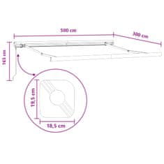 Vidaxl Ročna tenda 5 x 3 m Svetlo sive in bele črte 100% poliester