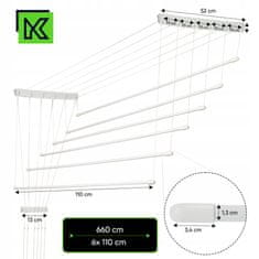 KADAX Stropni sušilni stroj za perilo, 6 palic, 110 cm, trpežen