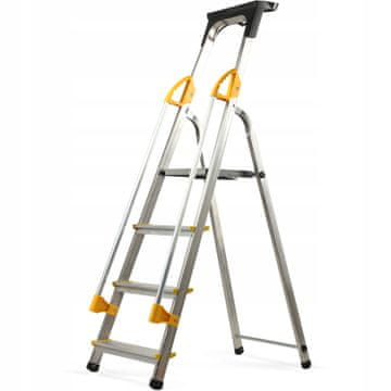 KADAX Aluminijasta 4-stopenjska zložljiva lestev z ograjo, nosilnost 150 kg
