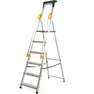KADAX Aluminijasta lestev s 6 stopnicami, zložljiva, ograja, kavelj, nosilnost 150 kg