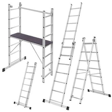 KADAX Mini aluminijasti gradbeni oder 2x7 stopnic, zložljiva delovna ploščad, 3-v-1