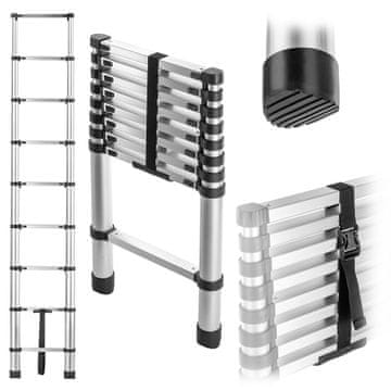 KADAX Aluminijasta teleskopska lestev, zložljiva, 9 stopnic, nosilnost 125 kg