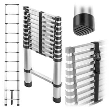 KADAX Teleskopska aluminijasta lestev, zložljiva, 11 stopnic, do 125 kg
