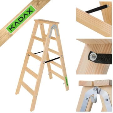 KADAX Lesena slikarska lestev, 5 stopnic, dvostranska, zložljiva
