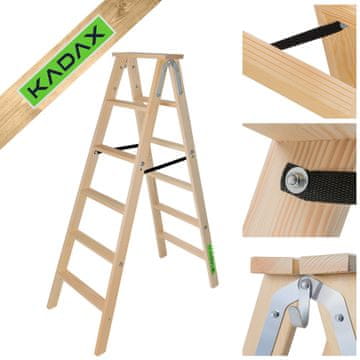KADAX Lesena dvostranska slikarska lestev, 6 stopnic, zložljiva