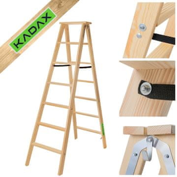 KADAX Lesena dvostranska slikarska lestev, 7 stopnic, zložljiva