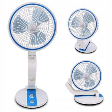 Brezžični aku. LED nastavljiv namizni ventilator USB 44cm moder