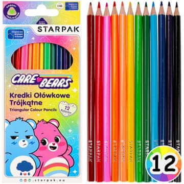 STARPAK Care Bears Svinčniki za otroke, šolski, leseni trikotni svinčniki, komplet 12 barv
