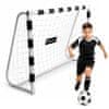 Beli nogometni gol 180 x 120 cm z ojačanim jeklenim okvirjem - zunanja igra, pet sider za pritrditev, mreža z očesi 10 x 10 cm