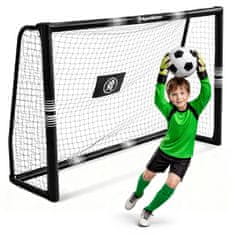 HyperMotion Črni nogometni gol 180 x 120 cm z jeklenim okvirjem - cevi 32 mm, 5 sider za pritrditev v tla, odporna mreža, zunanja igra